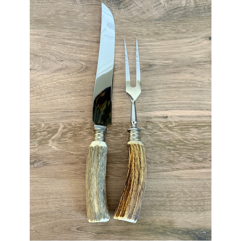VTG Brown and Bigelow Genuine Stag Antler‎ 2 Piece Carving Set Sheffield England